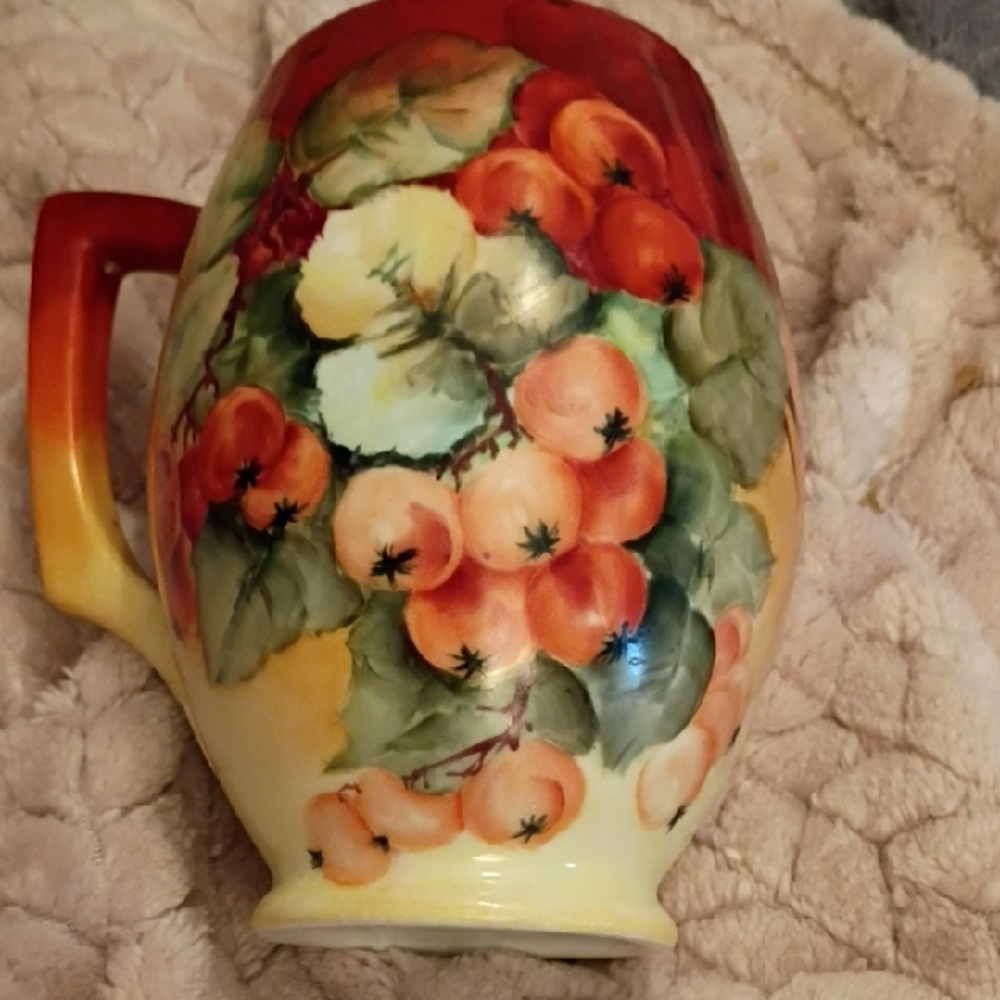 Antique Floral Ceramic Vase with Handle